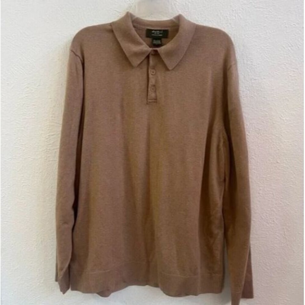 Eddie Bauer tan cotton cashmere collared sweater Large